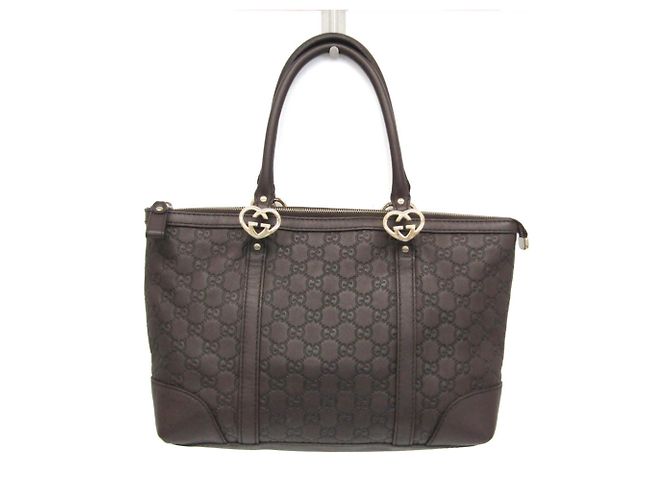 Bolsa de couro marrom escuro Gucci Guccissima