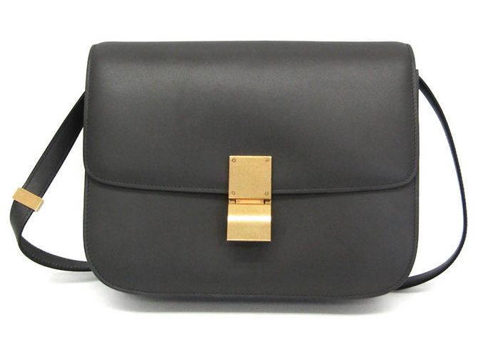 Céline Bolsa de ombro Celine Classic Box Medium em couro cinza Marrom