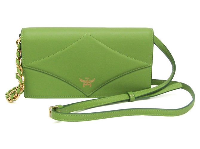 Portafoglio con catena MCM Diamond MYLEAAK01 Verde chiaro