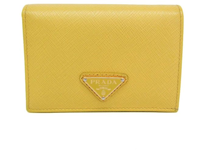 Prada Saffiano Triangle Logo Bi-Fold Wallet Yellow