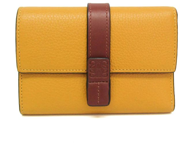 Carteira Loewe Trifold de couro marrom e amarelo