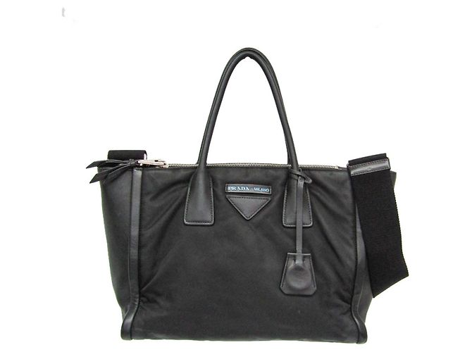 Prada Concept 1BA183 Schultertasche aus Leder und Nylon für Damen Schwarz