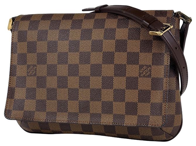 Bolsa de ombro transversal longa Musette Tango Louis Vuitton Marrom Damier ebene
