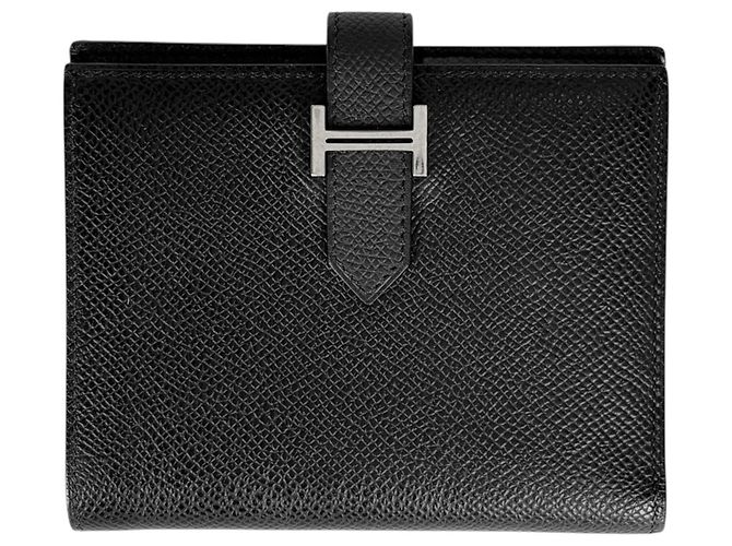 Cartera compacta de dos pliegues Hermès Bearn Negro