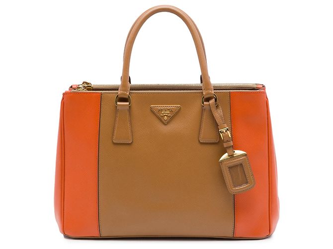 Borsa Prada Brown Medium Bicolor Saffiano Lux Galleria Double Zip Marrone