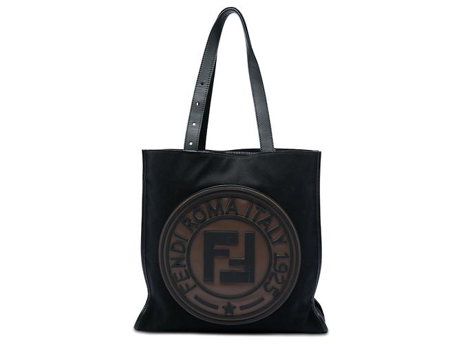 Fendi Black Canvas Logo Patch Tote