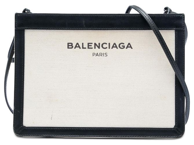 Pochette a tracolla Balenciaga in tela marrone e blu navy Beige