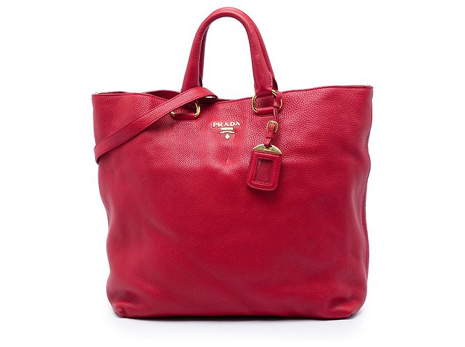 Cabas Open Convertible rouge en Vitello Daino Prada