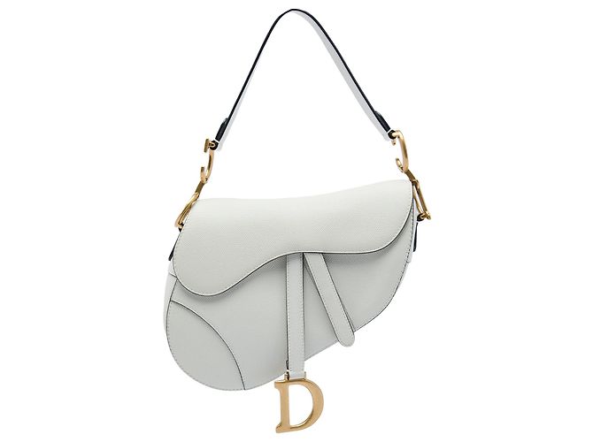 Bolsa Saddle em couro de bezerro granulado branco Dior