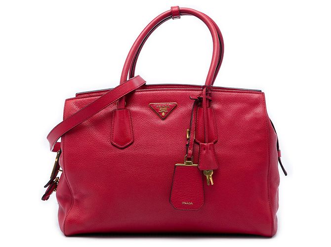 Sac cabas convertible à fermeture éclair Prada Red Vitello Daino Rouge