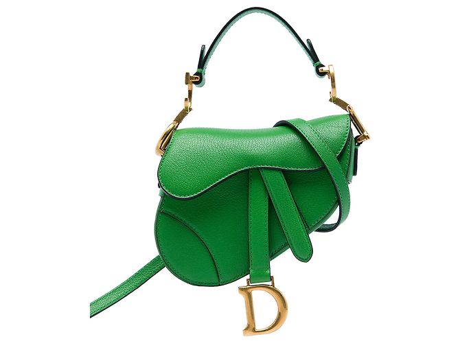 Borsa Saddle in micro pelle di capra verde Dior