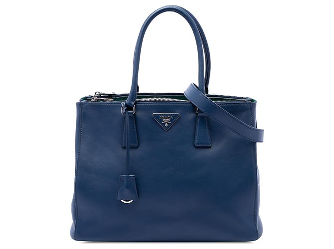 Bolsa Tote Prada Blue Medium Soft Calf Galleria Double Zip Azul Azul escuro