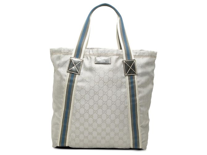Tote Gucci em lona GG cinza com detalhe Web