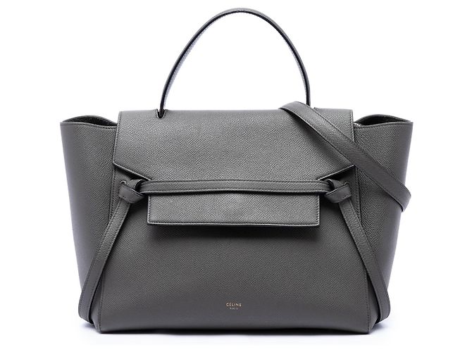 Belt Bag Céline Celine Bolsa Belt em couro de bezerro granulado cinza Mini Marrom Cinza antracite