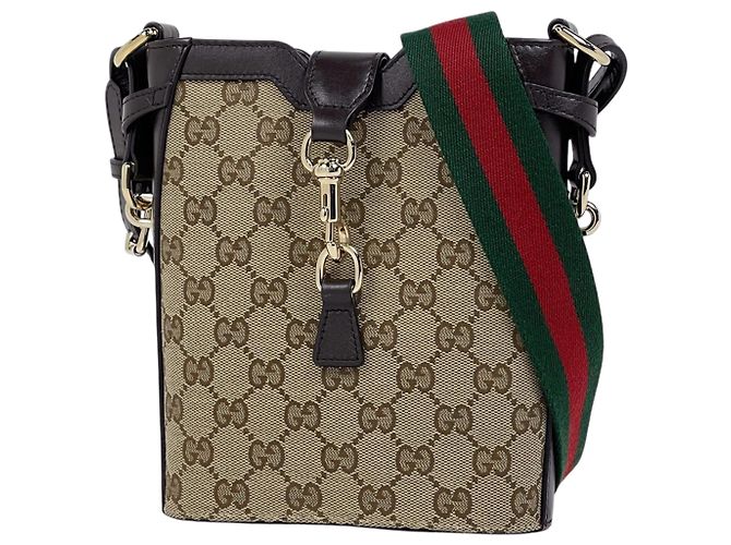 Mini borsa a secchiello a tracolla Gucci Marrone Beige