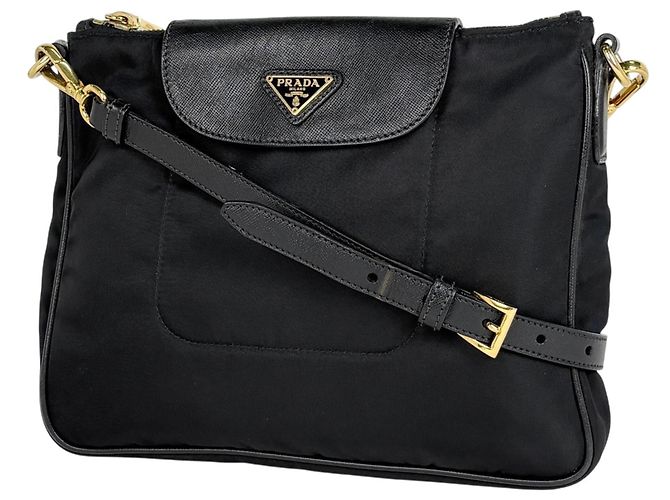 Prada PRADA Logo Plate Shoulder Bag Black