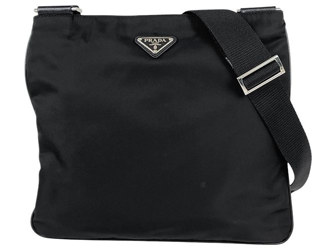 Borsa a tracolla in nylon nero e pelle Prada