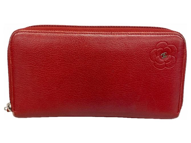 Chanel Red Leather Long Wallet