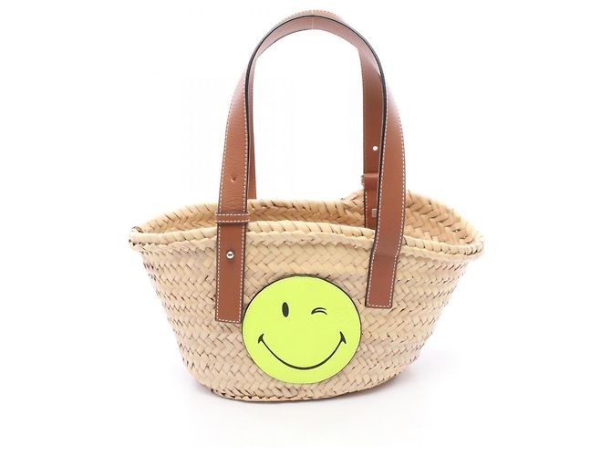 Bolsa Cesto Loewe Small Smiley World Marrom Bege Amarelo