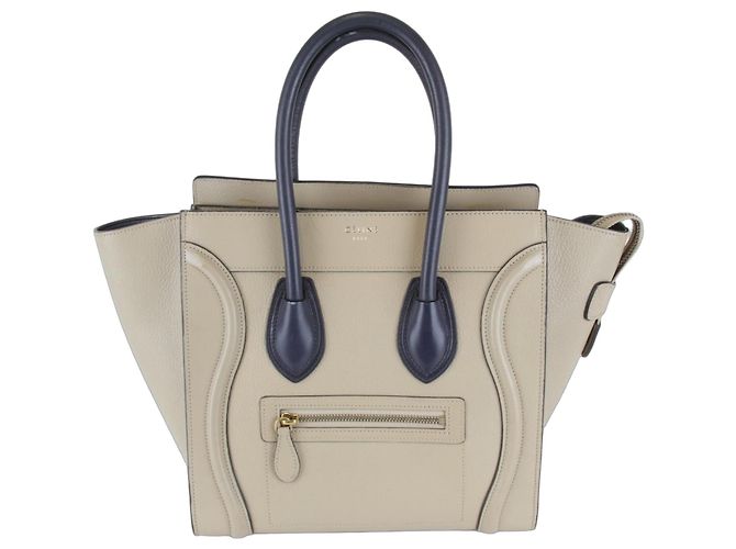 Céline Celine Leder Bicolor Tote Bag Beige