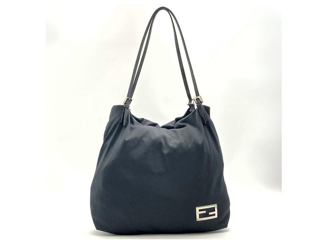 Borsa tote Fendi nera in pelle e cotone Nero