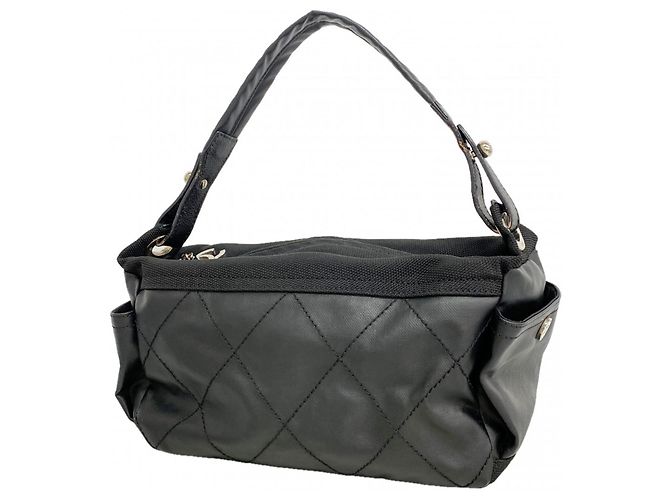 Chanel Paris Biarritz Canvas Schultertasche Schwarz