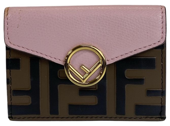 Fendi Zucca F Leather Folding Wallet Brown Pink