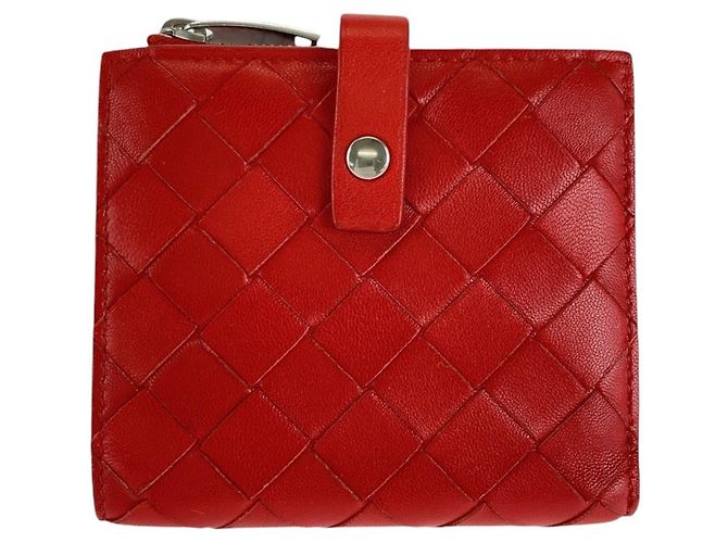 Cartera de cuero rojo con doble pliegue Bottega Veneta Roja