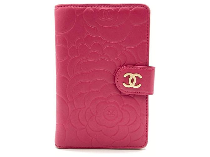 Chanel Coco Mark Camellia Bi-fold Wallet Black Pink