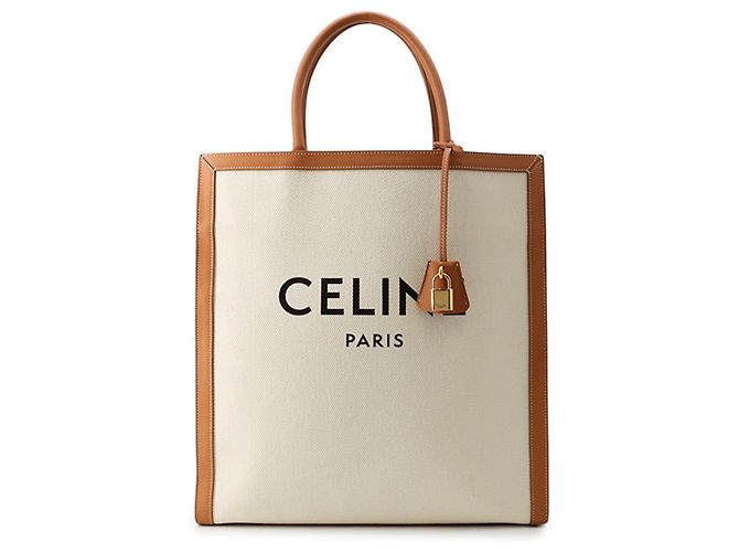 Céline Sac Cabas Vertical en Toile Celine Beige Camel