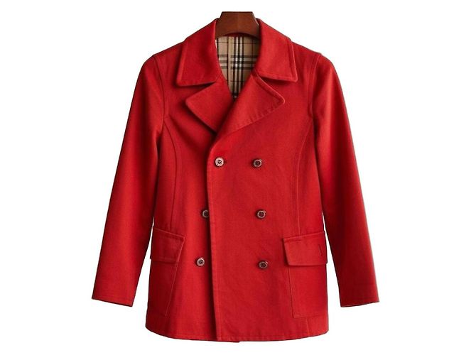 Burberry Blue Label Chaqueta Cruzada de Algodón Rojo Roja