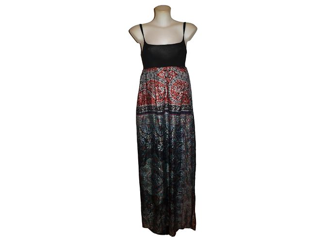 Autre Marque Twinset Seiden-Maxikleid mit Print Schwarz Weiß Rot Blau Mehrfarben