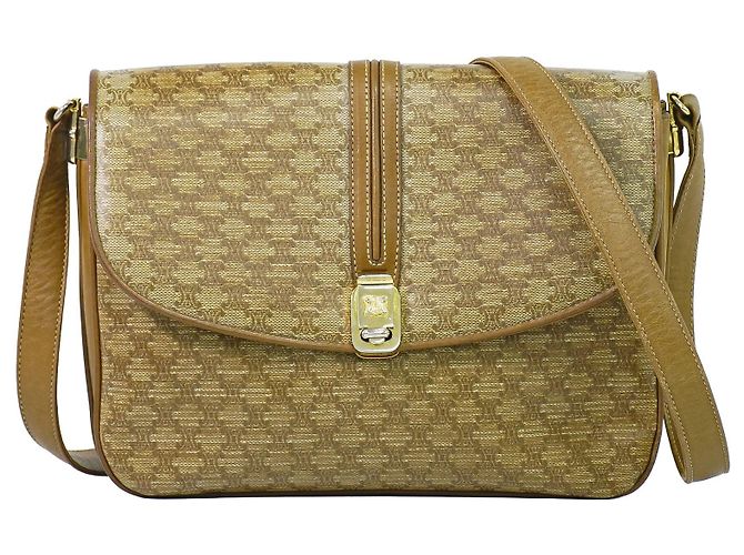 Céline Celine Vintage Macadam Canvas et Cuir Beige
