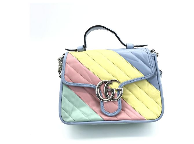Mini Gucci GG Marmont Top Handle Flap Diagonal Quilted Leather Mehrfarben