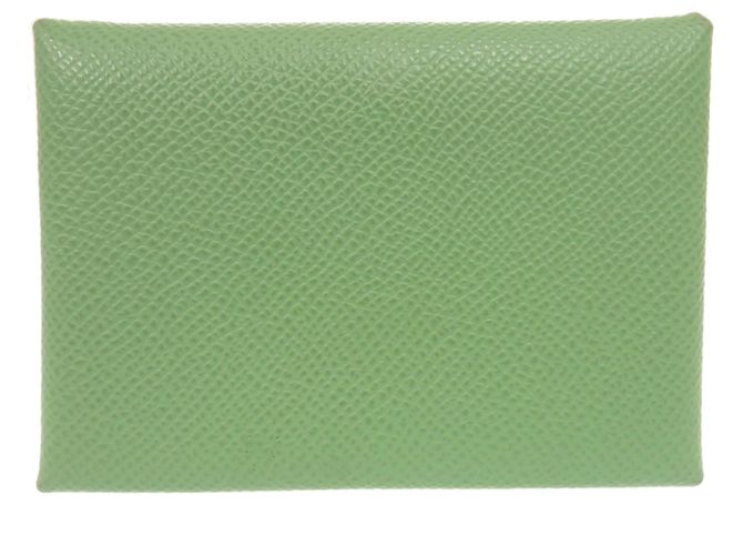 Monedero Calvi Duo en cuero Epsom verde Hermès