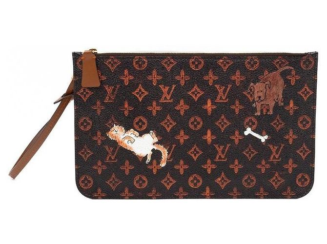 Neverfull Louis Vuitton Pochette Monogram Catogram Marrom Monograma