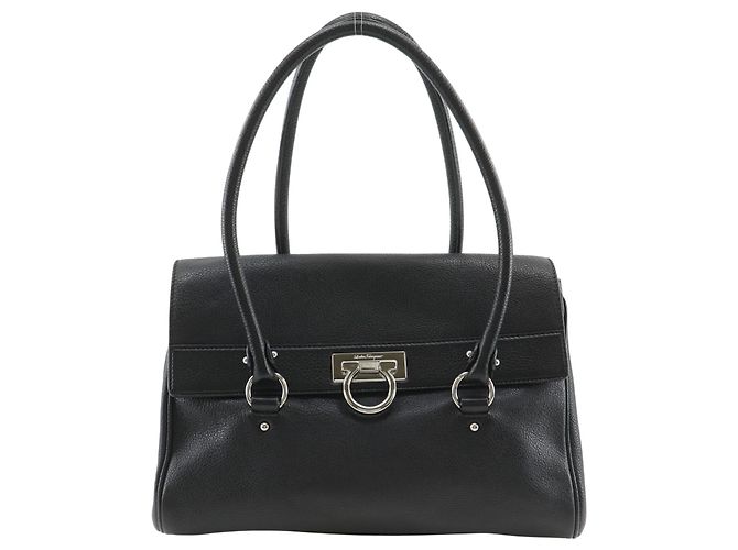 Bolsa Salvatore Ferragamo Gancini de couro Medium Preto