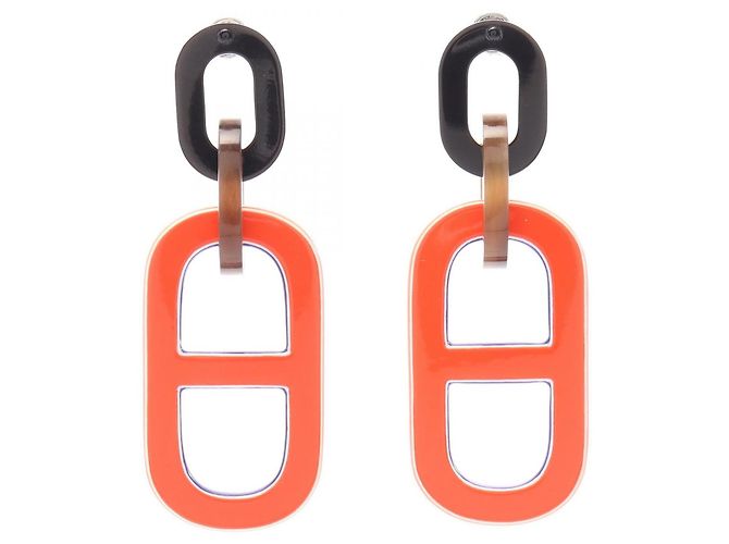 Hermès Brincos Chaine d'Ancre Hermes Marrom Multicor Laranja 
