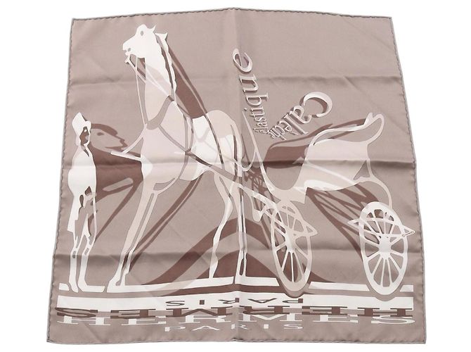 Hermès Lenço de seda Hermes Petit Carré Caleche Elastique Marrom Branco