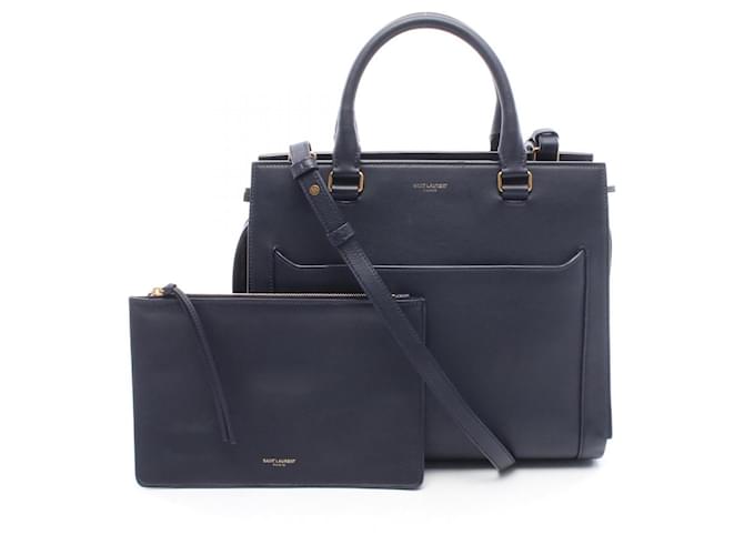 Sac à main en cuir bleu marine Yves Saint Laurent 