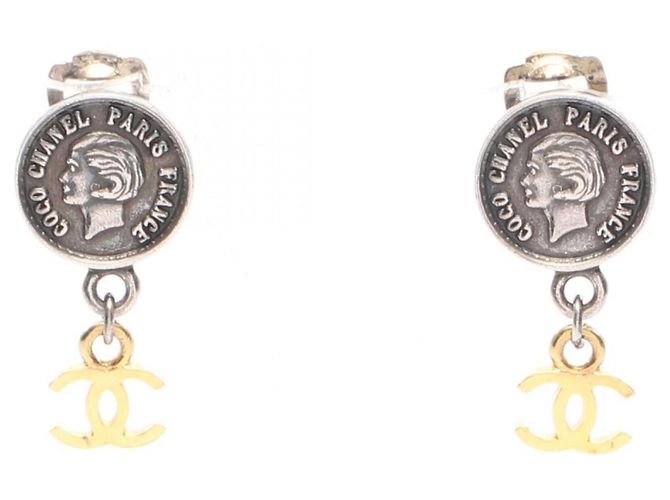 Orecchini Swing Chanel Coco Mark Medallion Argento D'oro 