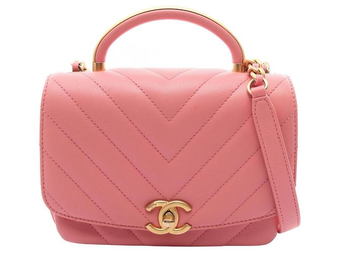 Bolsa de mão e de ombro 2-Way Chanel Chevron V-stitch Top Handle Rosa