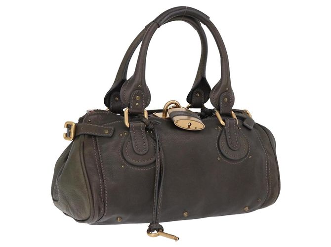Chloé Bolsa Chloe Paddington de Couro Khaki Silver gold Auth am12204V Prata Dourado Caqui
