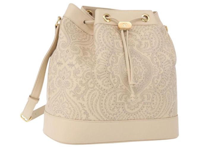 VALENTINO Bolsa de Ombro com Cordão em Couro Marfim Auth BA14162V