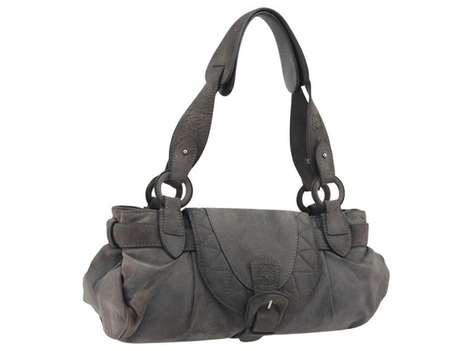 Sac cabas LOEWE en daim gris argenté Auth 192813 Marron