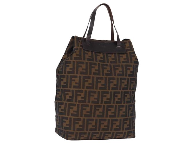 FENDI Zucca Canvas Handtasche Schwarz Braun Authentisch 193091