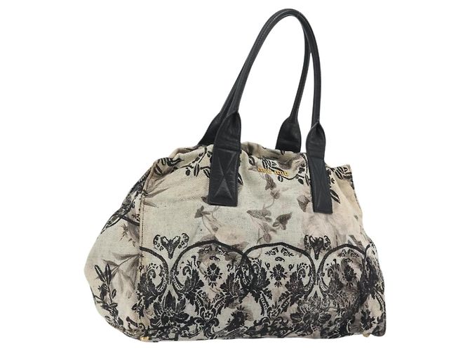 Bolsa Tote Miu Miu em lona bege e dourado Auth 193986