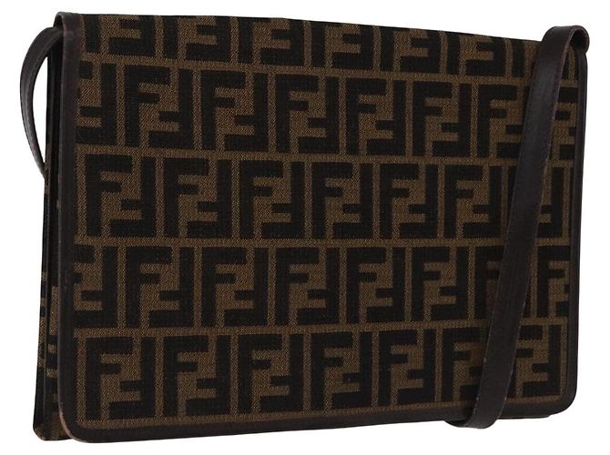 Borsa a Spalla FENDI Zucca Canvas Marrone Oro Auth 192615 D'oro