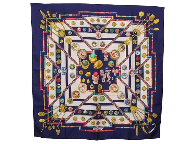 Hermès HERMES Sciarpa Carre 90 Scarf Pwlile Mcuin Seta Navy Auth bs36330 Blu navy