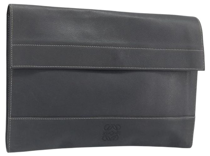 LOEWE Clutch Bag Leder Grau Auth ep15192 Braun